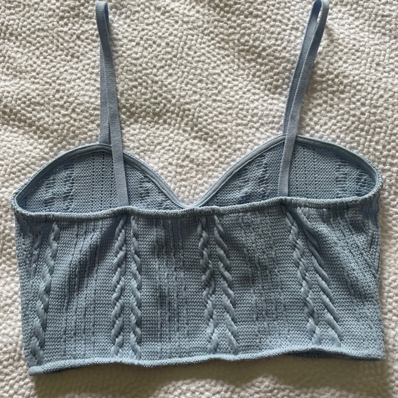 Zara Cable Knit Crop Top Tank Baby Blue M - Picture 4 of 5